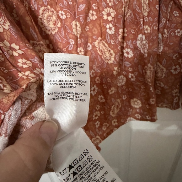 LUCKY BRAND long sleeve boho tassel blouse size medium Aragon multi floral - Picture 8 of 8